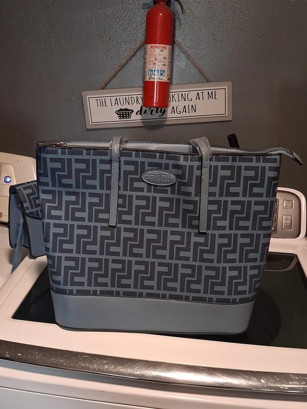 Monogram Tote Bag in Slate Blue and Navy Geometric Logo
